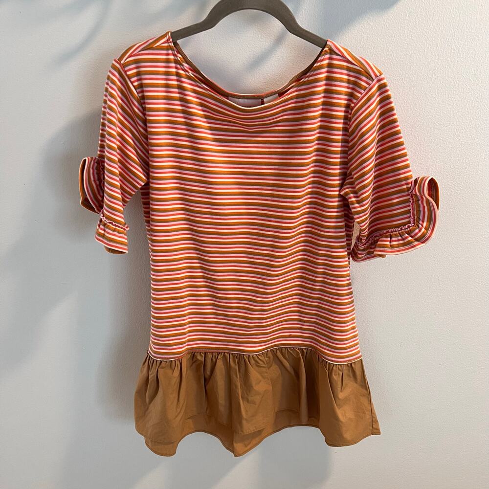 Maeve Anthropologie Multicolor Striped Ruffled Peplum Top Size XS